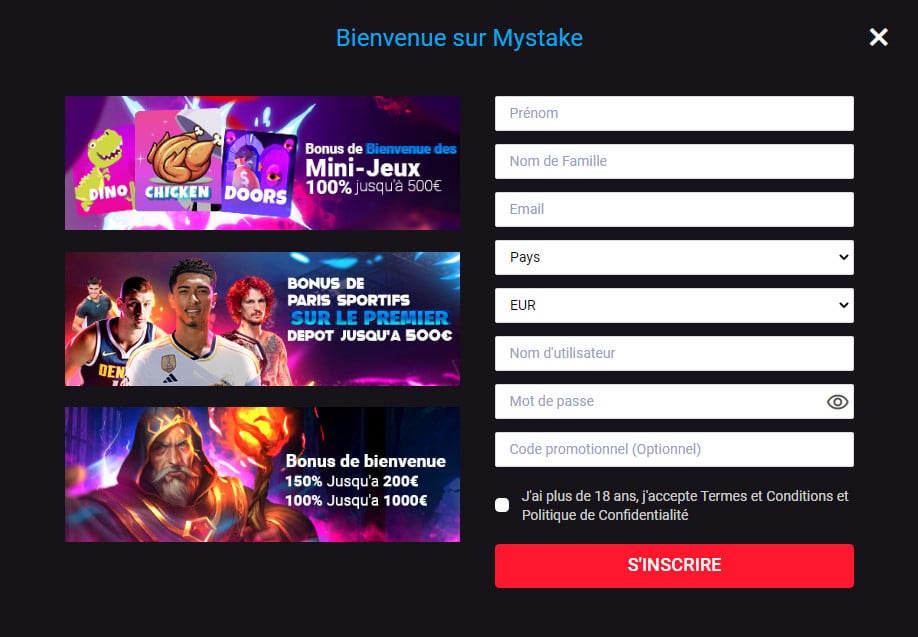 Inscription sur Mystake